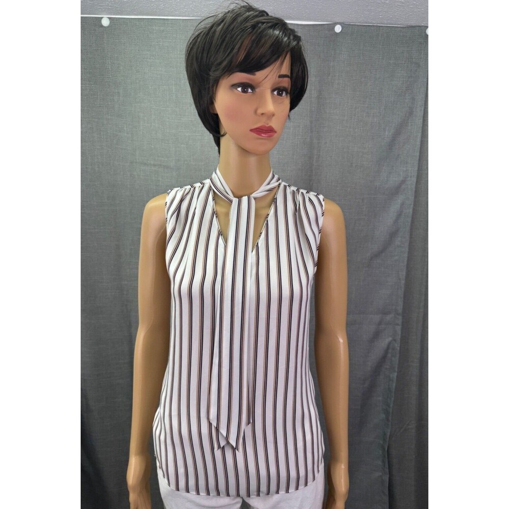 White House Black Market V Neck Sleeveless Top Neck Tie Striped Women's Size 2